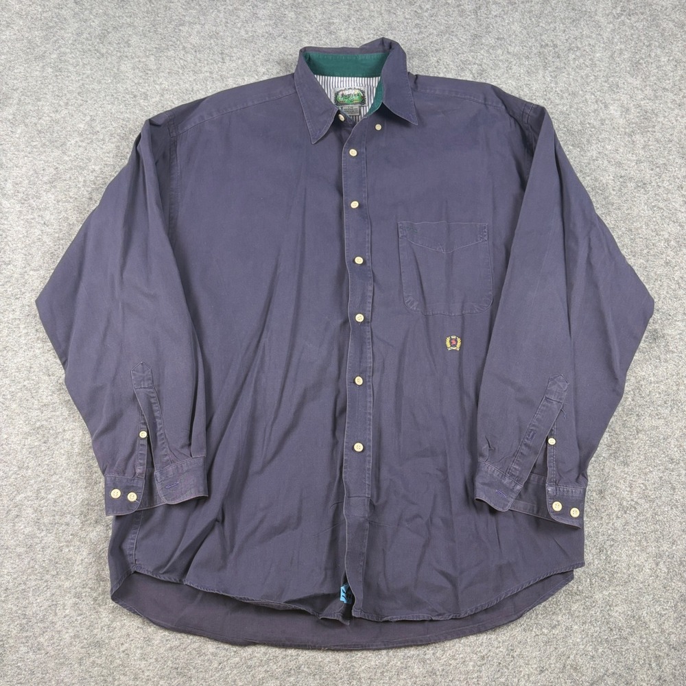 Siegfried Button Down Shirt Mens L Navy Blue Long Sleeve Cotton Golf Old Money